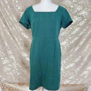Ann Taylor Petite Green Houndstooth Sheath Dress Office Women's Size 12P